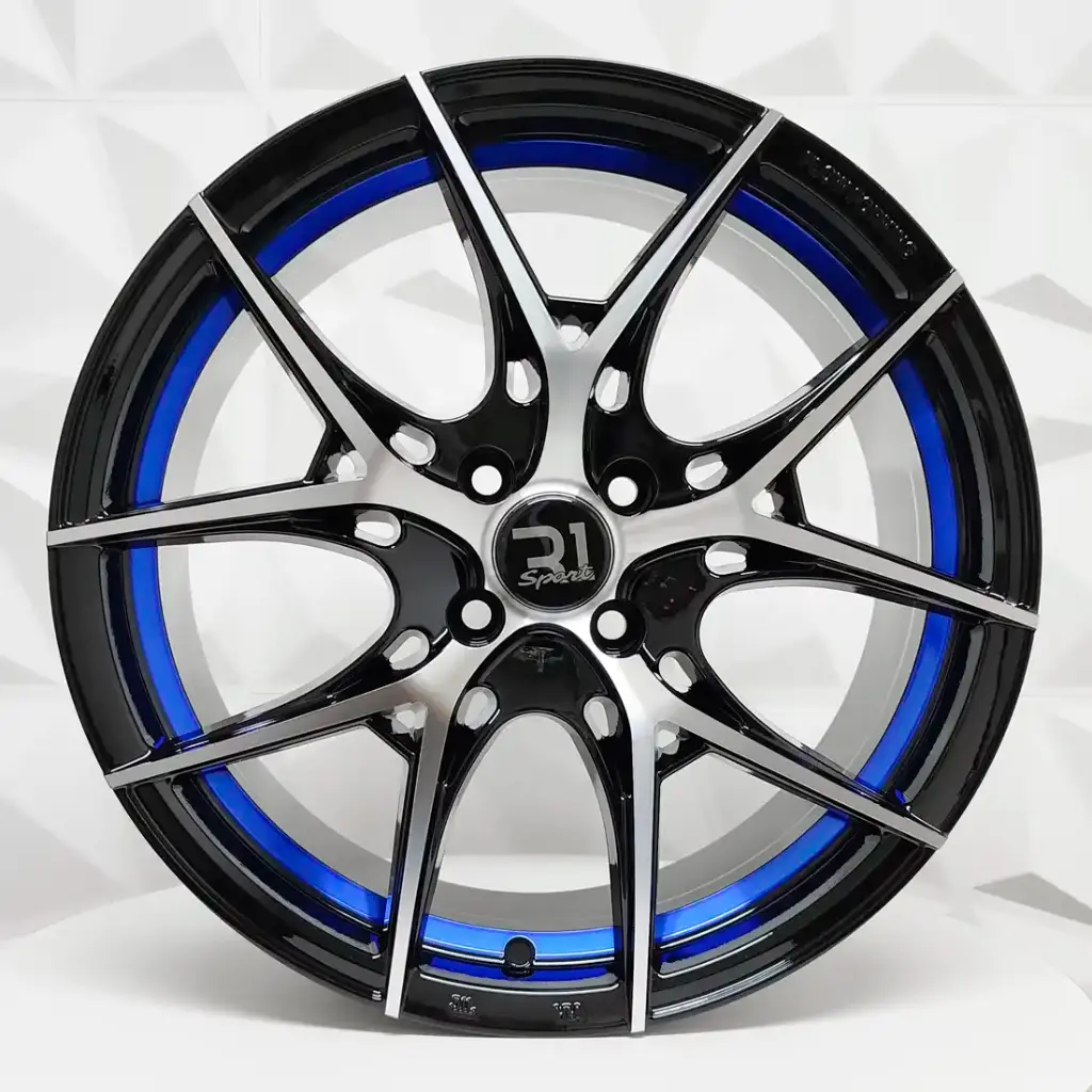 RIN 16X7 5-100 R1 SPORT 1022HB MACHINE BLACK+BLUE LINE UNDERCUT ET40 CB67.1