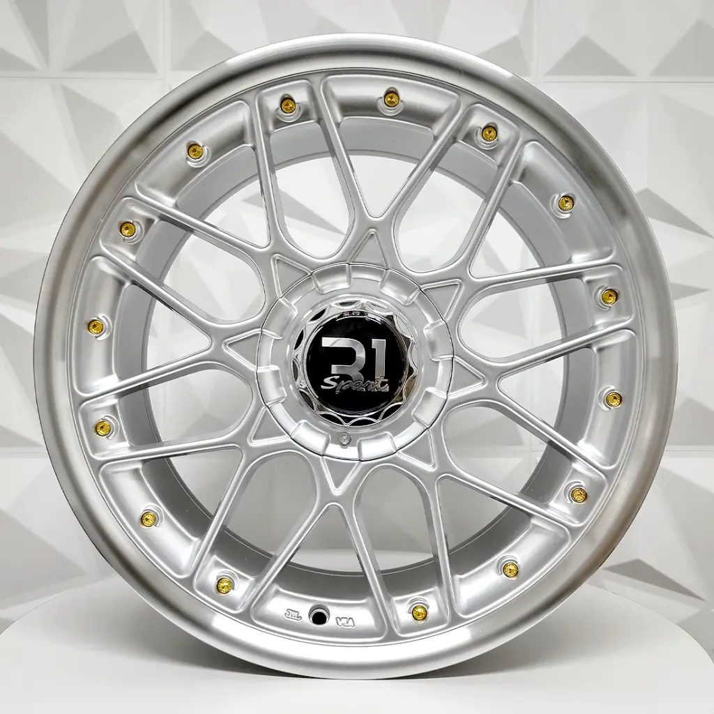 RIN 17X8.5 4-100/114.3 R1 SPORT V119 HYPER SILVER MACHINE LIP RIVETS GOLD ET15 CB73.1 