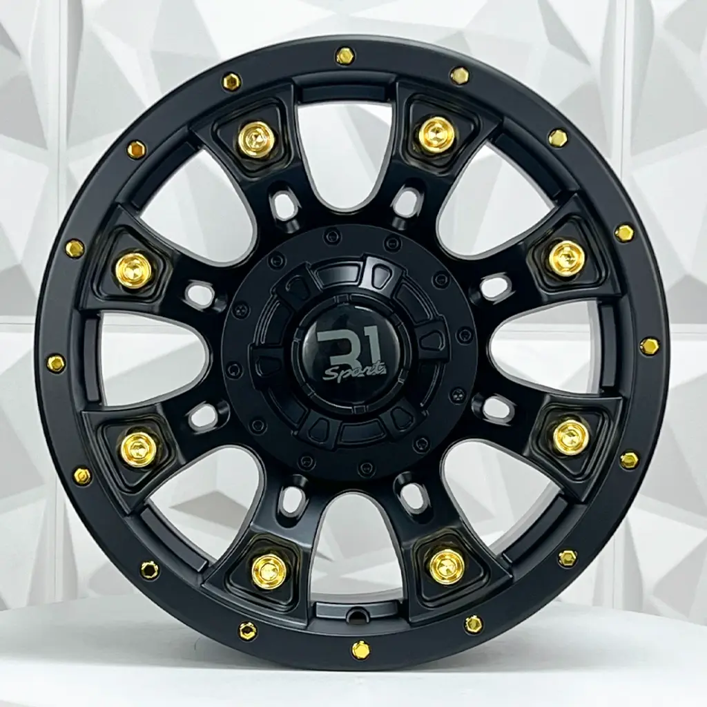 RIN 15X8 5-114.3 R1 SPORT QC837 MATE BLACK GOLD RIVETS ET0 CB83