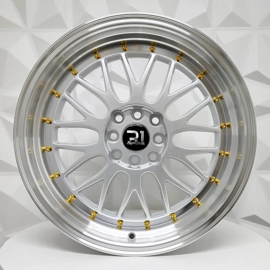 RIN 17X8.5 5-100 R1 SPORT 7236F BB SILVER MACHINE LIP GOLD RIVETS ET30 CB73.1