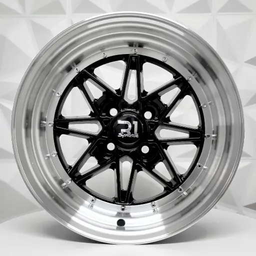 [156803] RIN 15X7 4-100 R1 SPORT 497 BLACK+LIP POLISHED+CHROME RIVETS ET10 CB73.1 