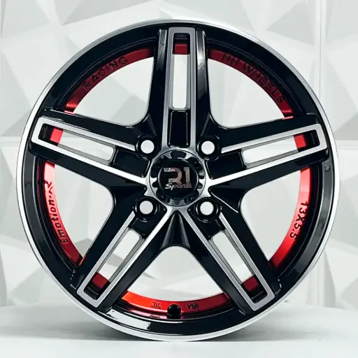 [137501] RIN 13X5.5 4-100 R1 SPORT JA097 BLACK MACHINE FACE+RED UNDERCUT ET25 CB73.1